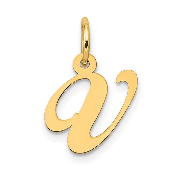 10k Yellow Gold Small Fancy Script Initial V Charm - Picture 1 of 4